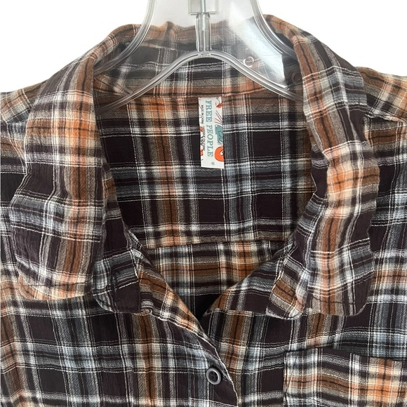 Free People Plaid Button Down Long Top Shirt Peplum Hem Lightweight Small - Picture 5 of 8